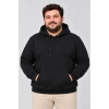 Erkek Battal Büyük Beden Üç İplik İçi Şardonlu Kapüşonlu Kanguru Cepli Kışlık Sweatshirt - Siyah
