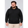 Erkek Battal Büyük Beden Üç İplik İçi Şardonlu Kapüşonlu Kanguru Cepli Kışlık Sweatshirt - Siyah