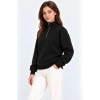 Üç İplik İçi Şardonlu Dik Yaka Yarım Fermuarlı Kışlık Sweatshirt - Siyah