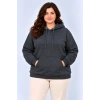 Battal Büyük Beden Üç İplik İçi Şardonlu Kapüşonlu Kanguru Cepli Kışlık Sweatshirt - Füme