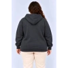 Battal Büyük Beden Üç İplik İçi Şardonlu Kapüşonlu Kanguru Cepli Kışlık Sweatshirt - Füme