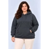Battal Büyük Beden Üç İplik İçi Şardonlu Kapüşonlu Kanguru Cepli Kışlık Sweatshirt - Füme