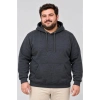 Erkek Battal Büyük Beden Üç İplik İçi Şardonlu Kapüşonlu Kanguru Cepli Kışlık Sweatshirt - Füme