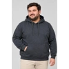 Erkek Battal Büyük Beden Üç İplik İçi Şardonlu Kapüşonlu Kanguru Cepli Kışlık Sweatshirt - Füme