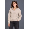 Üç İplik İçi Şardonlu Dik Yaka Yarım Fermuarlı Kışlık Sweatshirt - Bej