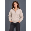 Üç İplik İçi Şardonlu Dik Yaka Yarım Fermuarlı Kışlık Sweatshirt - Bej