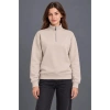 Üç İplik İçi Şardonlu Dik Yaka Yarım Fermuarlı Kışlık Sweatshirt - Bej