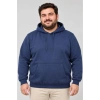 Erkek Battal Büyük Beden Üç İplik İçi Şardonlu Kapüşonlu Kanguru Cepli Kışlık Sweatshirt - Lacivert