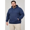 Erkek Battal Büyük Beden Üç İplik İçi Şardonlu Kapüşonlu Kanguru Cepli Kışlık Sweatshirt - Lacivert