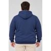 Erkek Battal Büyük Beden Üç İplik İçi Şardonlu Kapüşonlu Kanguru Cepli Kışlık Sweatshirt - Lacivert