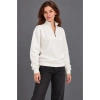 Üç İplik İçi Şardonlu Dik Yaka Yarım Fermuarlı Kışlık Sweatshirt - Beyaz