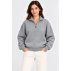 Üç İplik İçi Şardonlu Dik Yaka Yarım Fermuarlı Kışlık Sweatshirt - Grİ