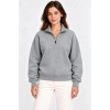 Üç İplik İçi Şardonlu Dik Yaka Yarım Fermuarlı Kışlık Sweatshirt - Grİ
