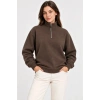 Üç İplik İçi Şardonlu Dik Yaka Yarım Fermuarlı Kışlık Sweatshirt - Kahverengi
