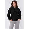 Polar Dik Yaka Yarım Fermuarlı Uzun Kollu Regular Fit Kışlık Sweatshirt - Siyah