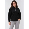 Polar Dik Yaka Yarım Fermuarlı Uzun Kollu Regular Fit Kışlık Sweatshirt - Siyah