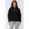 Polar Dik Yaka Yarım Fermuarlı Uzun Kollu Regular Fit Kışlık Sweatshirt - Siyah