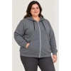 Battal Büyük Beden Üç İplik İçi Şardonlu Kapüşonlu Tam Fermuarlı Kışlık Sweatshirt - Füme