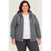 Battal Büyük Beden Üç İplik İçi Şardonlu Kapüşonlu Tam Fermuarlı Kışlık Sweatshirt - Füme