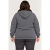 Battal Büyük Beden Üç İplik İçi Şardonlu Kapüşonlu Tam Fermuarlı Kışlık Sweatshirt - Füme