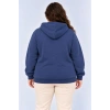 Battal Büyük Beden Üç İplik İçi Şardonlu Kapüşonlu Kanguru Cepli Kışlık Sweatshirt - Lacivert