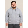 Erkek Battal Büyük Beden Üç İplik İçi Şardonlu Kapüşonlu Tam Fermuarlı Kışlık Sweatshirt - Gri