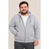 Erkek Battal Büyük Beden Üç İplik İçi Şardonlu Kapüşonlu Tam Fermuarlı Kışlık Sweatshirt - Gri