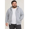 Erkek Battal Büyük Beden Üç İplik İçi Şardonlu Kapüşonlu Tam Fermuarlı Kışlık Sweatshirt - Gri