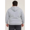 Erkek Battal Büyük Beden Üç İplik İçi Şardonlu Kapüşonlu Tam Fermuarlı Kışlık Sweatshirt - Gri