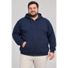 Erkek Battal Büyük Beden Üç İplik İçi Şardonlu Kapüşonlu Tam Fermuarlı Kışlık Sweatshirt - Lacivert