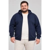 Erkek Battal Büyük Beden Üç İplik İçi Şardonlu Kapüşonlu Tam Fermuarlı Kışlık Sweatshirt - Lacivert
