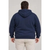 Erkek Battal Büyük Beden Üç İplik İçi Şardonlu Kapüşonlu Tam Fermuarlı Kışlık Sweatshirt - Lacivert