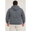 Erkek Battal Büyük Beden Üç İplik İçi Şardonlu Kapüşonlu Tam Fermuarlı Kışlık Sweatshirt - Füme