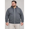 Erkek Battal Büyük Beden Üç İplik İçi Şardonlu Kapüşonlu Tam Fermuarlı Kışlık Sweatshirt - Füme