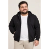 Erkek Battal Büyük Beden Üç İplik İçi Şardonlu Kapüşonlu Tam Fermuarlı Kışlık Sweatshirt - Siyah
