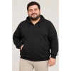 Erkek Battal Büyük Beden Üç İplik İçi Şardonlu Kapüşonlu Tam Fermuarlı Kışlık Sweatshirt - Siyah