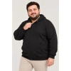 Erkek Battal Büyük Beden Üç İplik İçi Şardonlu Kapüşonlu Tam Fermuarlı Kışlık Sweatshirt - Siyah