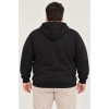 Erkek Battal Büyük Beden Üç İplik İçi Şardonlu Kapüşonlu Tam Fermuarlı Kışlık Sweatshirt - Siyah