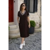 Kadın Kısa Kollu V Yaka Ve Yaka Ribana Detay Midiboy Viskon Elbise
