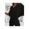 Kadın Kısa Kollu Yakalı önden Düğmeli Bürümcük Bluz Ve Pantolon Ikili Takım