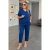 Kadın Kısa Kollu V Yakalı Pul Payetli Viskon Iki Iplik Bluz Ve Pantolon Ikili Takım