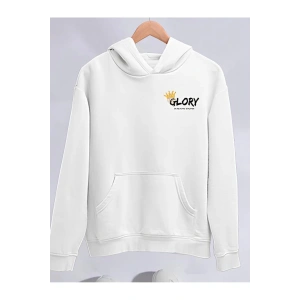 Kışlık Üç İplik Kapşonlu SweatShirt - Beyaz