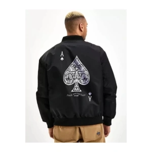 Unisex Uzun Kol Baskılı Bomber Ceket - Siyah