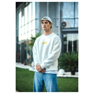 Kışlık Bisiklet Yaka Baskılı SweatShirt - Beyaz