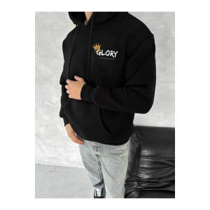 Kışlık Üç İplik Kapşonlu SweatShirt - Siyah