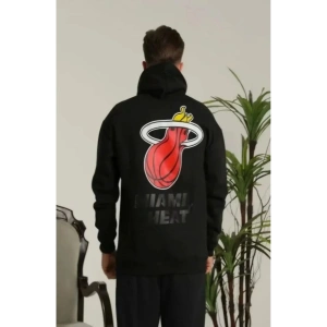 Unisex Kapşonlu Baskılı Sweetshirt - Siyah