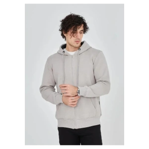 Unisex Tam Fermuarlı Kapşonlu SweatShirt - Boyalı Gri