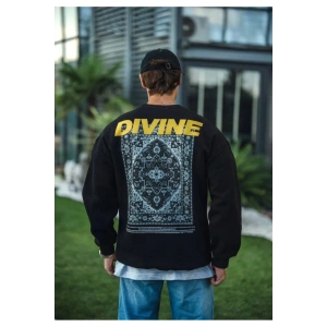 Kışlık Bisiklet Yaka Baskılı SweatShirt - Siyah