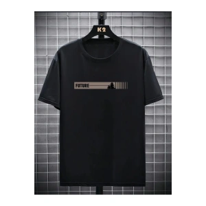 Baskılı Oversize Bisiklet Yaka T-shirt - Siyah