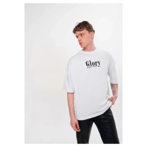 Unisex Bisiklet Yaka Baskılı Oversize T-Shirt - Siyah